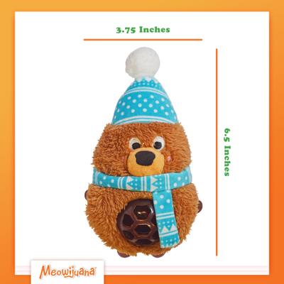 Show full view: Meowijuana Christmas Knock 'N' Nibble Winter Buddy Plush Cat Toy with Catnip, Brown/Blue, Small slide 9 of 9