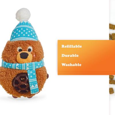 Show full view: Meowijuana Christmas Knock 'N' Nibble Winter Buddy Plush Cat Toy with Catnip, Brown/Blue, Small slide 7 of 9