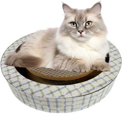 Tugzelle Meow Plaid Maze Cat Scratcher Toy with Catnip, Green, 13 x 13 x 2.25-in