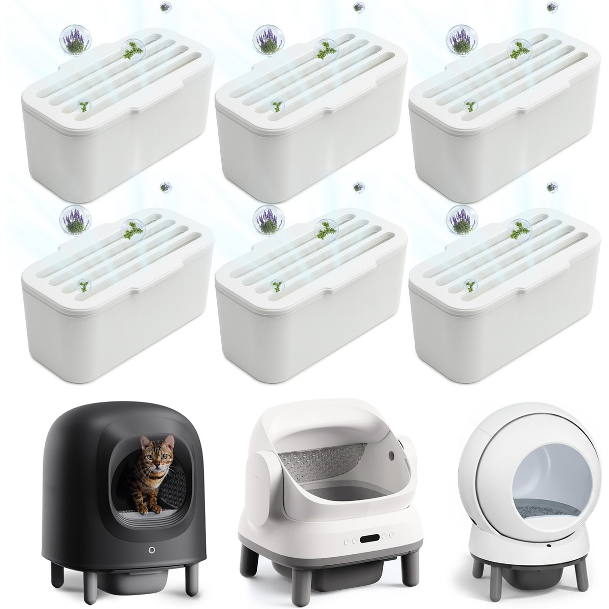 Aoruefar Self-Cleaning Cat Litter Box Deodorizer, 2.40 x 1.22 x 0.83-in, 6 count
