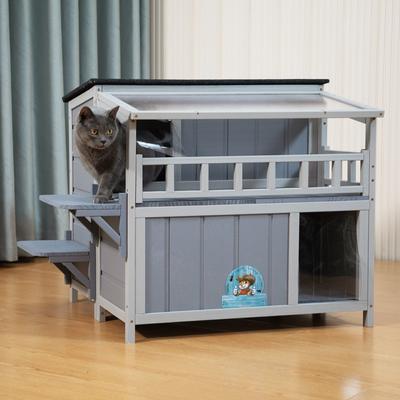 Show full view: Coziwow Outdoor Wooden Cat House, Grey slide 7 of 9