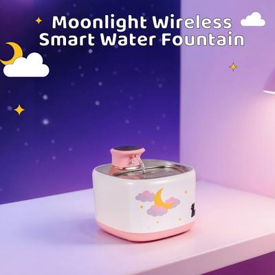 Show full view: Happy & Polly Moonlight Smart Wireless Cat Water Fountain, Pink, 71-oz slide 2 of 9