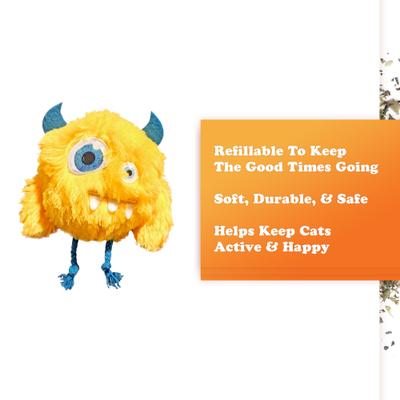 Show full view: Meowijuana Get Silly Refillable Furry Friend Plush Cat Toy with Catnip, Yellow slide 3 of 9