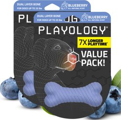 Playology Blueberry Scented Dual Layer Bone Dog Toy, Small, 2 count