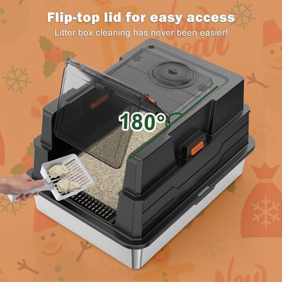 Show full view: JOEJOY Enclosed Stainless Steel Litter Box with Lid, XXX-Large, Black slide 9 of 9