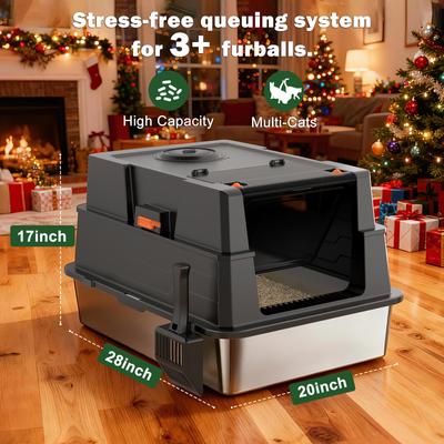 Show full view: JOEJOY Enclosed Stainless Steel Litter Box with Lid, XXX-Large, Black slide 4 of 9