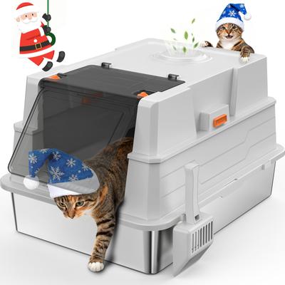 Show full view: JOEJOY Enclosed Stainless Steel Litter Box with Lid, XXX-Large, Silver Gray slide 3 of 10