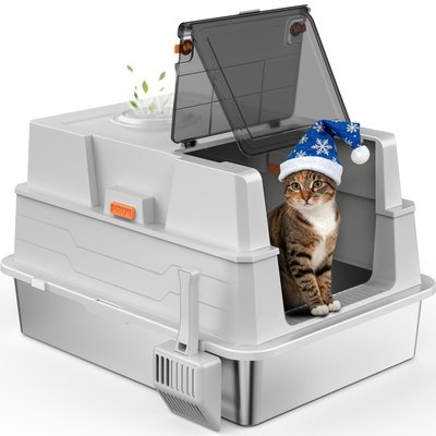 JOEJOY JOEJOY Enclosed Stainless Steel Litter Box with Lid, XXX-Large, Silver Gray