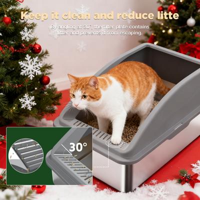 Show full view: JOEJOY Stainless Steel Leak-Proof High Sided Cat Litter Box, 23 x 15 x 10-in, Dark Gray slide 3 of 8