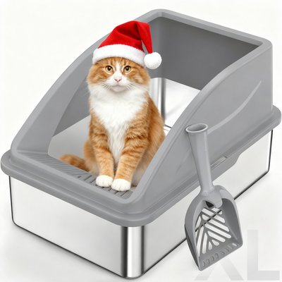 JOEJOY JOEJOY Stainless Steel Leak-Proof High Sided Cat Litter Box, 23 x 15 x 10-in, 1 count, Dark Gray