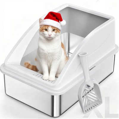 JOEJOY JOEJOY Stainless Steel Leak-Proof High Sided Cat Litter Box, 23 x 15 x 10-in, 1 count, Silver Gray