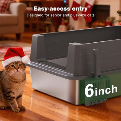 Show full view: JOEJOY Stainless Steel Cat Litter Box, XXX-Large, Dark Gray slide 4 of 7