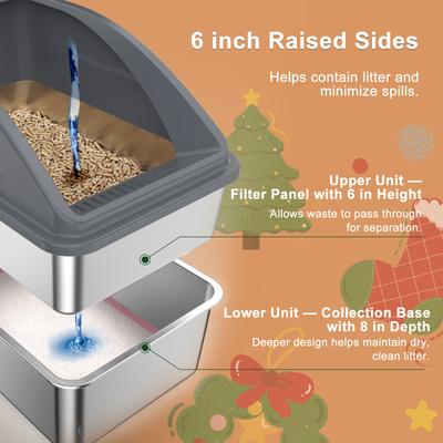 Show full view: JOEJOY Stainless Steel Sifting Pine Pellets Cat Litter Box, 23 x 16 x 14-in, Dark Gray slide 3 of 8