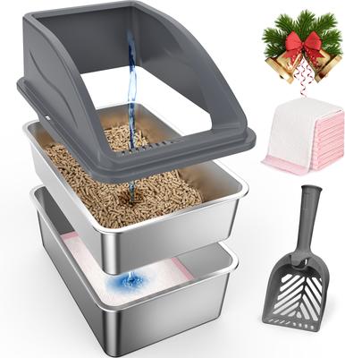 Show full view: JOEJOY Stainless Steel Sifting Pine Pellets Cat Litter Box, 23 x 16 x 14-in, Dark Gray slide 2 of 8