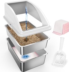 JOEJOY Stainless Steel Sifting Pine Pellets Cat Litter Box, 23 x 16 x 14-in, Silver Gray