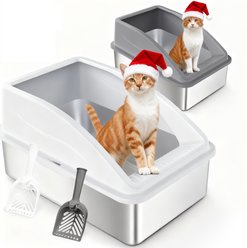 JOEJOY Stainless Steel Cat Litter Box, 23 x 15 x 11-in, 2 count, Silver Gray/Dark Gray
