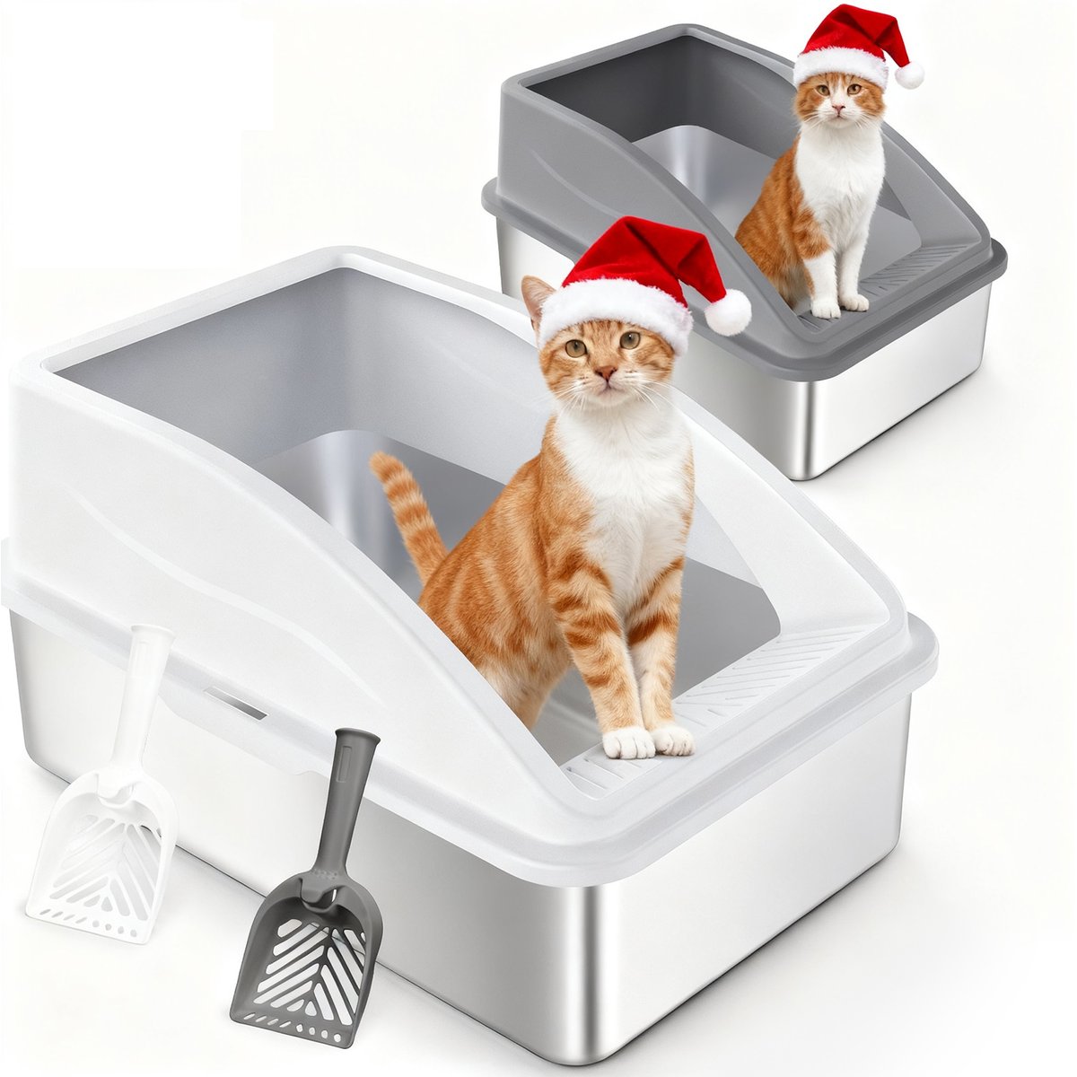 JOEJOY Stainless Steel Leak-Proof High Sided Cat Litter Box, 23 x 15 x 11-in, 2 count, Multicolor