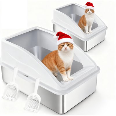JOEJOY JOEJOY Stainless Steel Leak-Proof High Sided Cat Litter Box, 23 x 15 x 11-in, 2 count, Silver Gray