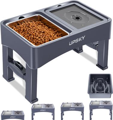 Show full view: UPSKY 3-in-1 Stainless Steel Slow Feeder Elevated Dog Bowl, Blue slide 2 of 10
