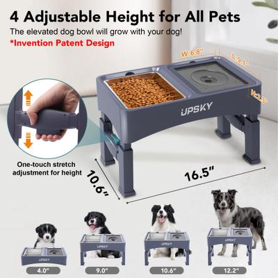 Show full view: UPSKY 3-in-1 Stainless Steel Slow Feeder Elevated Dog Bowl, Blue slide 3 of 10