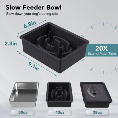 Show full view: UPSKY 3-in-1 Stainless Steel Slow Feeder Elevated Dog Bowl, Black slide 6 of 11