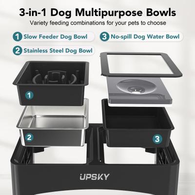 Show full view: UPSKY 3-in-1 Stainless Steel Slow Feeder Elevated Dog Bowl, Black slide 5 of 11