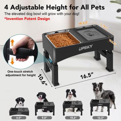 Show full view: UPSKY 3-in-1 Stainless Steel Slow Feeder Elevated Dog Bowl, Black slide 4 of 11