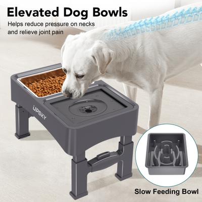 Show full view: UPSKY 3-in-1 Stainless Steel Slow Feeder Elevated Dog Bowl, Grey slide 8 of 10