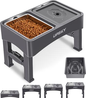 Show full view: UPSKY 3-in-1 Stainless Steel Slow Feeder Elevated Dog Bowl, Grey slide 2 of 10