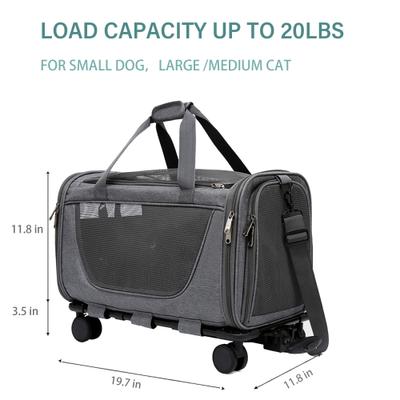 Show full view: Gapzer Rolling Washable Travel Carriers with RemovableWheels & Telescopic Handle for Medium/Large Cats & Small Dogs, Grey, 18.5 x 11.8 x 11.8-in slide 2 of 9