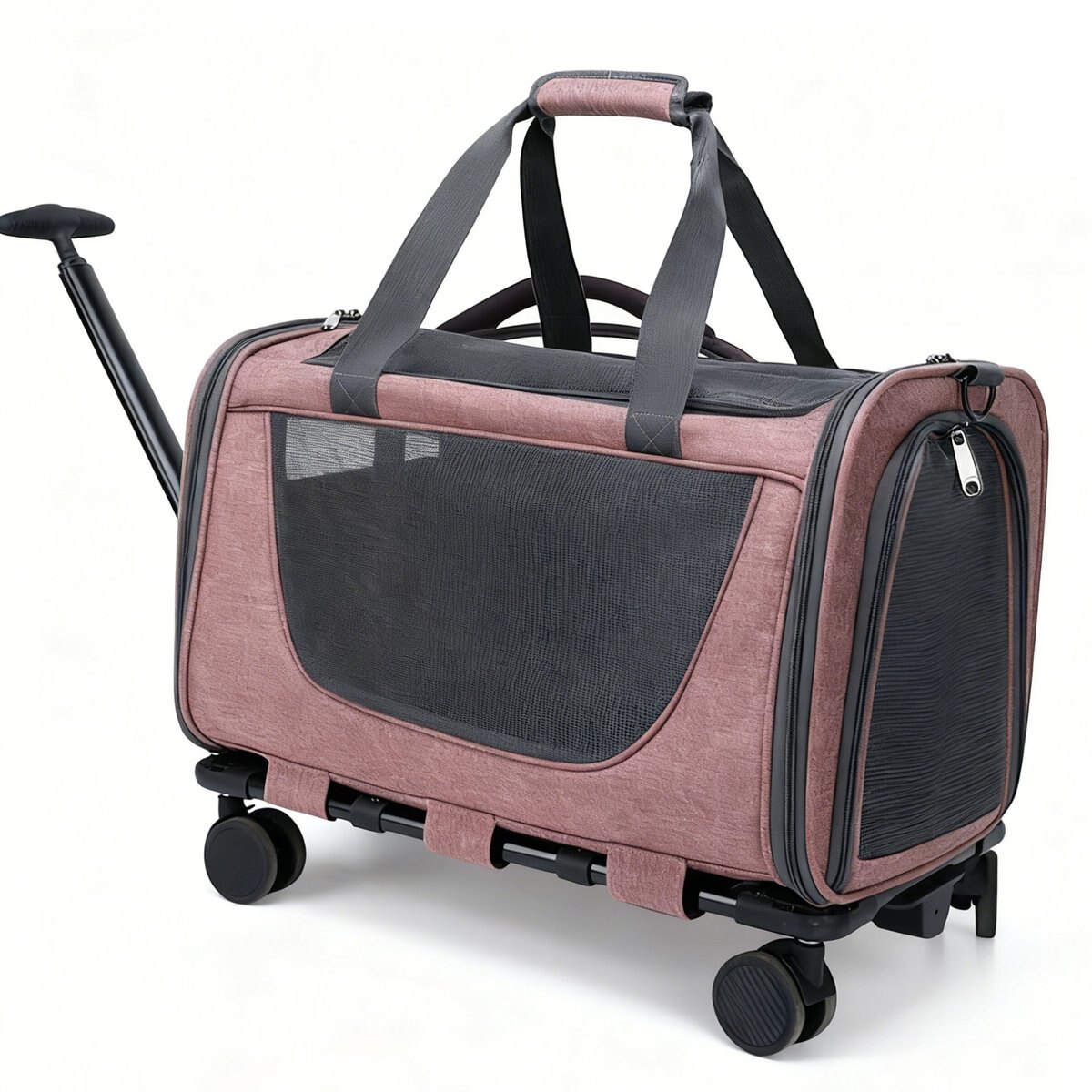 DOPZER Rolling Travel Carriers with Removable Wheels & Telescopic Handle for Medium/Large Cats & Small Dogs, Red, 18.5 x 11.8 x 11.8-in