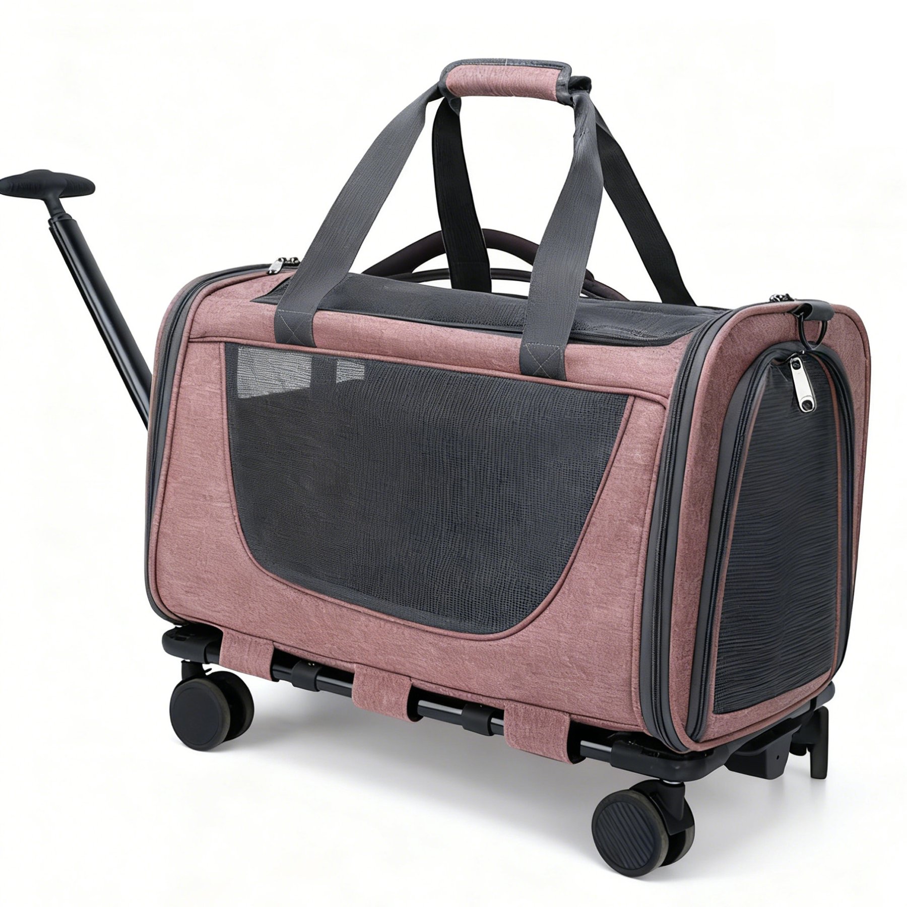 DOPZER Rolling Travel Carriers with Removable Wheels & Telescopic Handle for Medium/Large Cats & Small Dogs, Red, 18.5 x 11.8 x 11.8-in