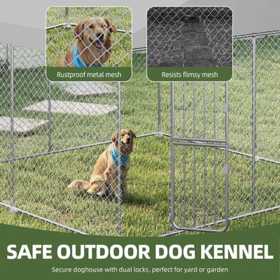 Show full view: Yitahome Outdoor Heavy Duty Playpen Cage Enclosure Dog Run Kennel with Waterproof Cover Steel, Silver, 10 x 10-ft slide 4 of 5