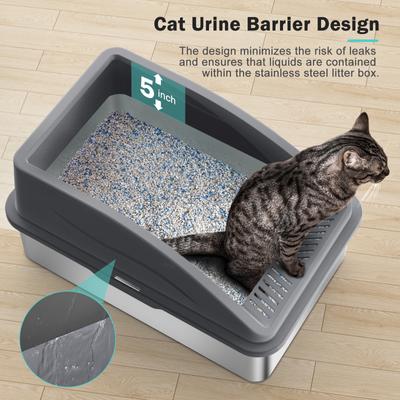 Show full view: Invenho High Sided Anti-Urine Leakage Cat Litter Box, X-Large, Dark Gray slide 4 of 7