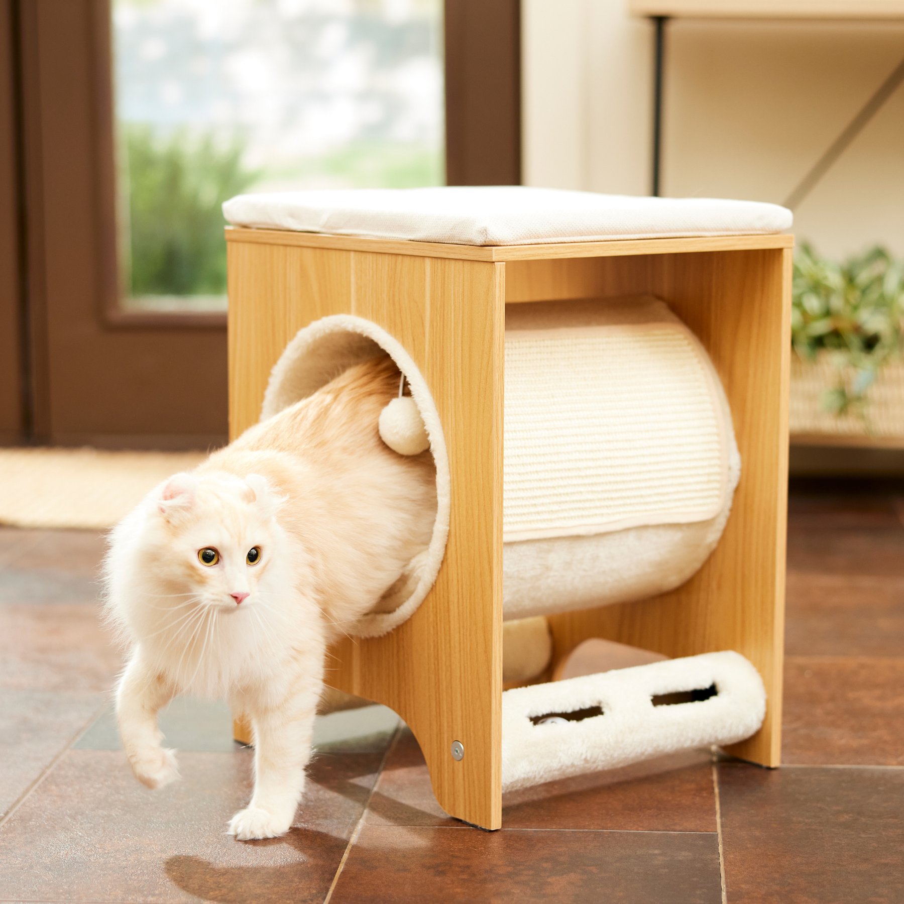 Frisco Wooden 20-in Cat Tunnel with Ball Track & Sisal Scratching Mat