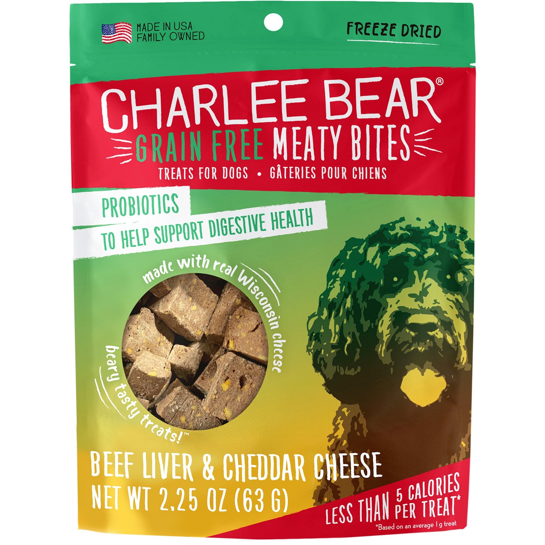 Charlee Bear Meaty Bites Beef & Cheese Grain-Free Freeze-Dried Dog Treats, 2.25-oz bag