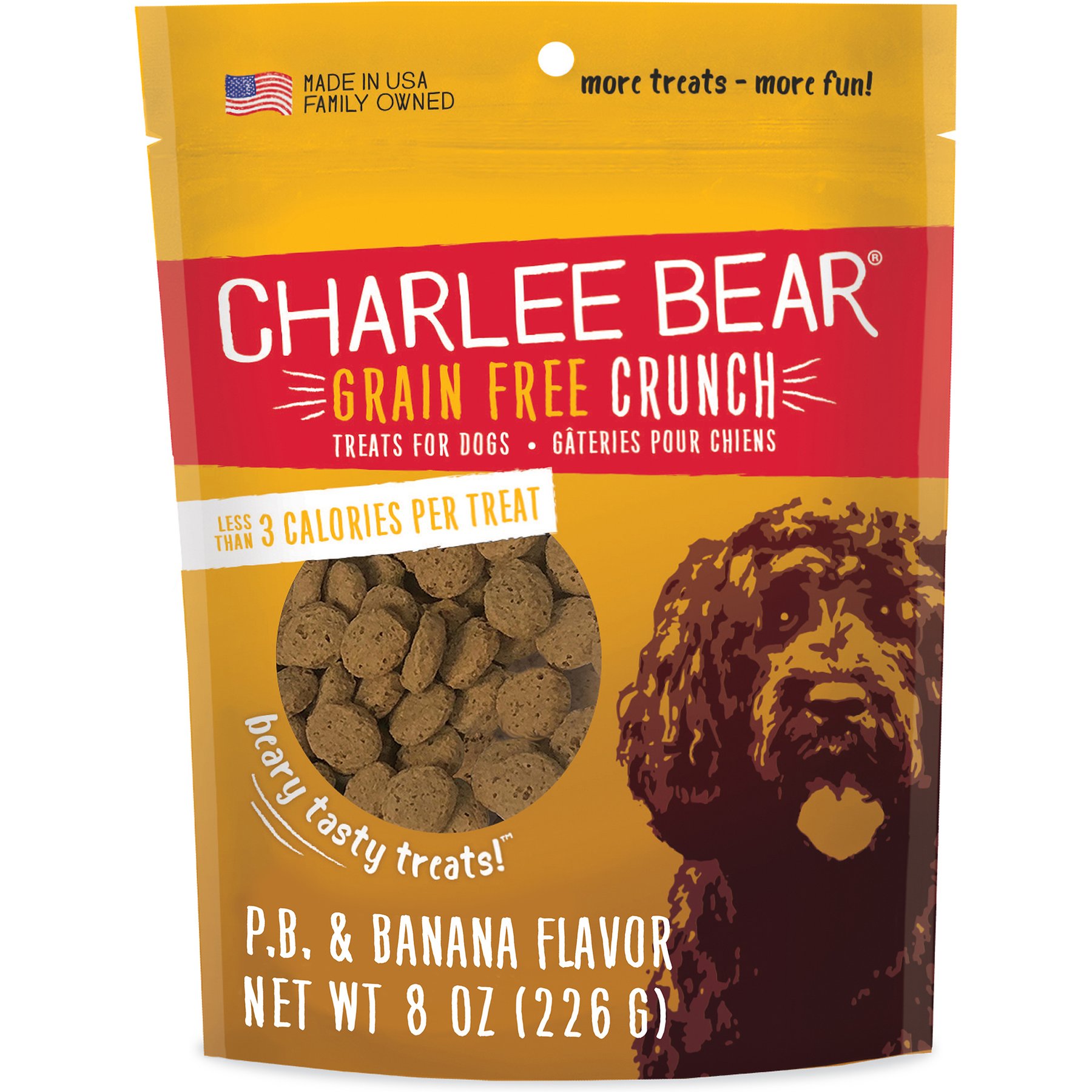 Charlee Bear Grain-Free Peanut Butter & Banana Crunchy Training Dog Treats, 8-oz bag