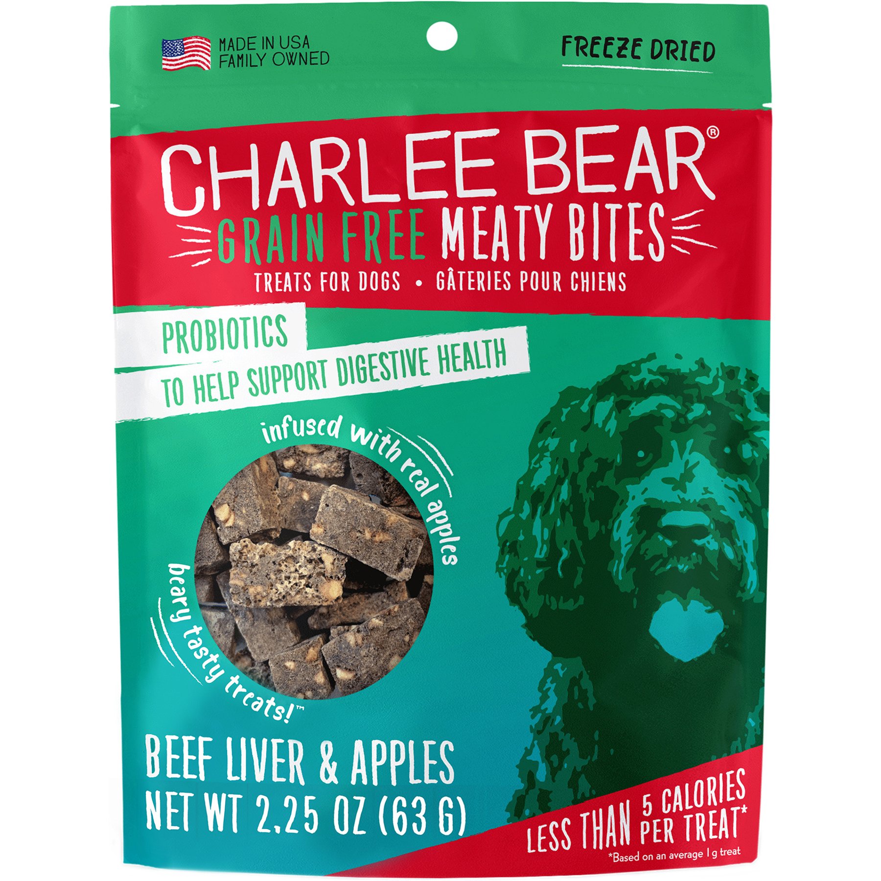 Charlee Bear Meaty Bites Beef Liver & Apples Grain-Free Freeze-Dried Dog Treats, 2.25-oz bag