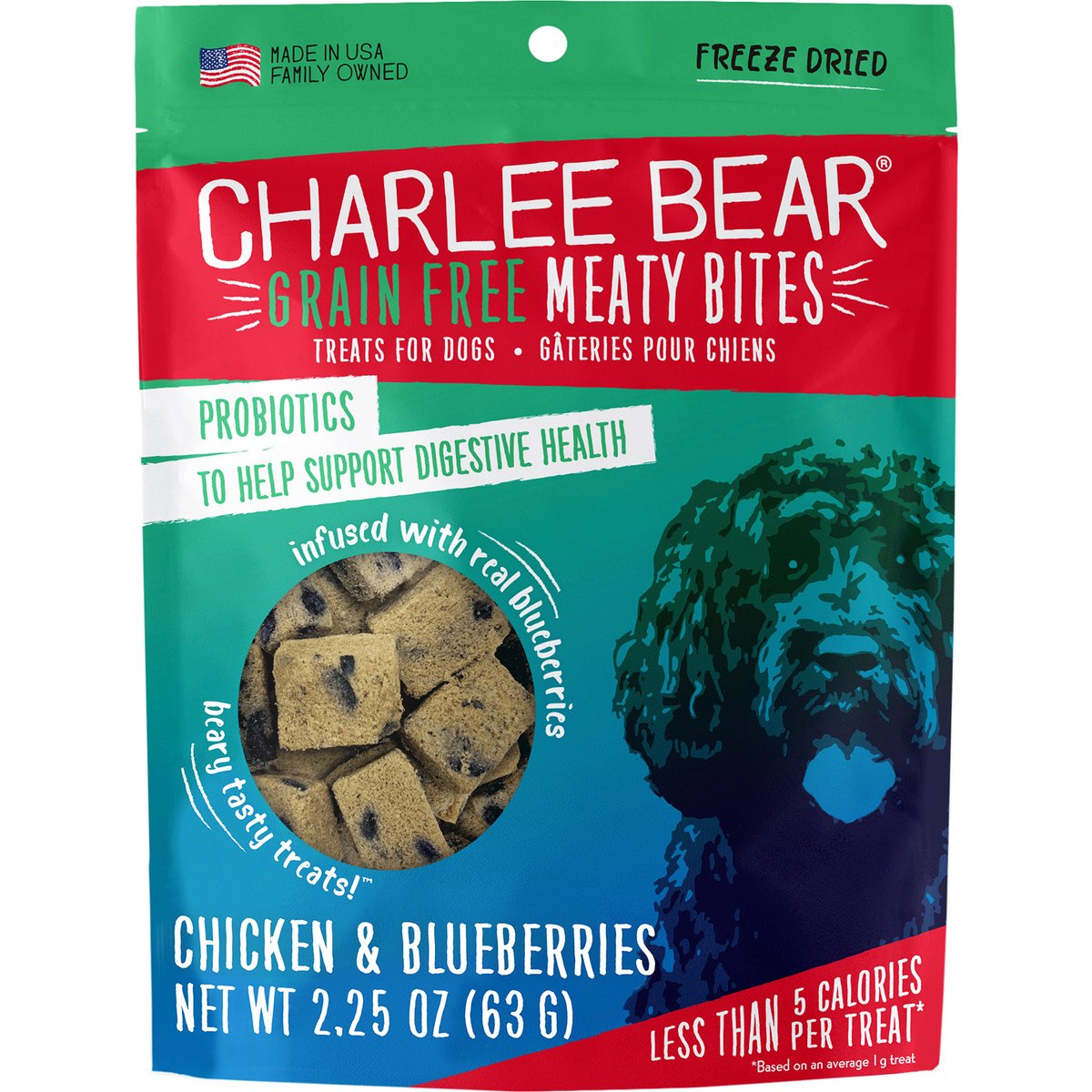 Charlee Bear Meaty Bites Chicken & Blueberries Grain-Free Freeze-Dried Dog Treats, 2.25-oz bag