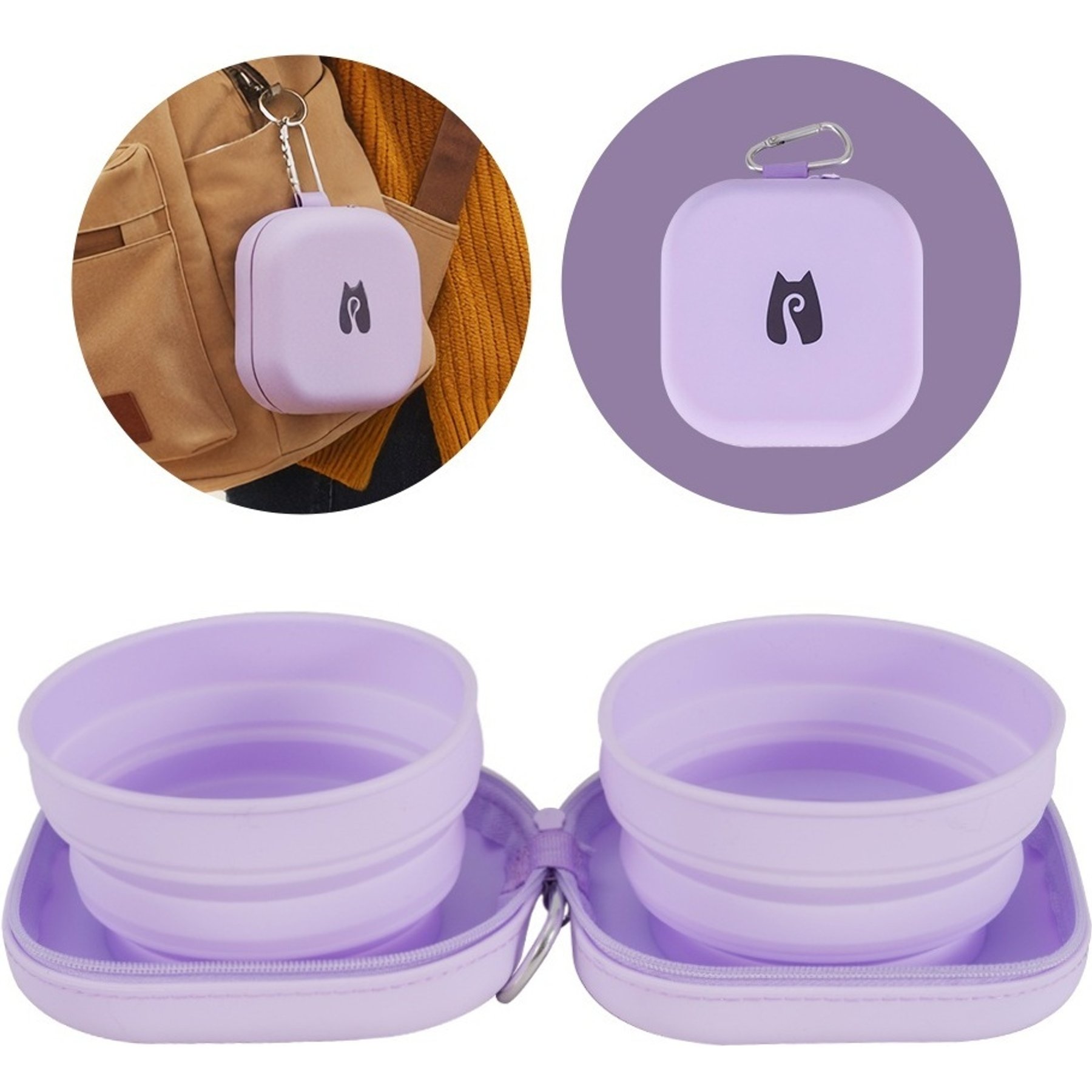 Happy & Polly Double Travel Collapsible Silicone Dog & Cat Bowl, 12.3-oz