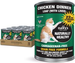 Dave's Pet Food Naturally Healthy Chicken Dinner Formula Pate Grain-Free Canned Wet Cat Food, 22-oz can, case of 12