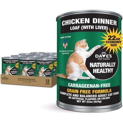 Dave's Pet Food Dave's Pet Food Naturally Healthy Chicken Dinner Formula Pate Grain-Free Canned Wet Cat Food, 22-oz can, case of 12
