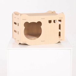 Xbrigh Wooden Scratching Pad on Top Cat House with Panda-Shaped Opening Design, Yellow, Small slide 2 of 7