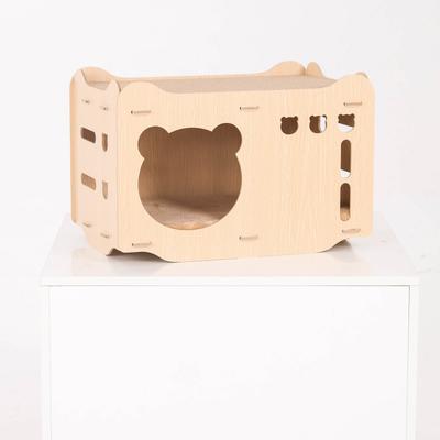 Show full view: Xbrigh Wooden Scratching Pad on Top Cat House with Panda-Shaped Opening Design, Yellow, Small slide 8 of 8