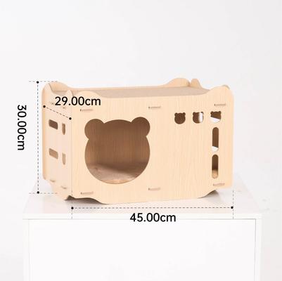 Show full view: Xbrigh Wooden Scratching Pad on Top Cat House with Panda-Shaped Opening Design, Yellow, Small slide 3 of 8
