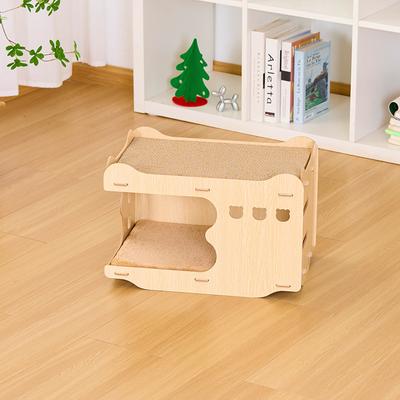 Show full view: Xbrigh Wooden Scratching Board on Top Cat House with Shark-Shaped Opening Design, Yellow, Small slide 2 of 7