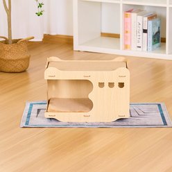 Xbrigh Wooden Scratching Board on Top Cat House with Shark-Shaped Opening Design, Yellow, Small