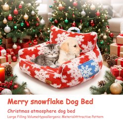Xbrigh Christmas Jacquard Plush Winter Cat Bed with removable washable cover & Inner lining, Red, Small slide 2 of 7