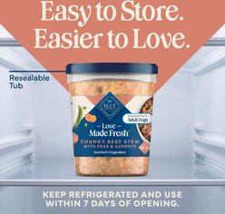 Blue Buffalo Love Made Fresh Chunky Beef Stew with Carrots & Peas Fresh Refrigerated Dog Food, 2-lb tub, case of 4 slide 2 of 9