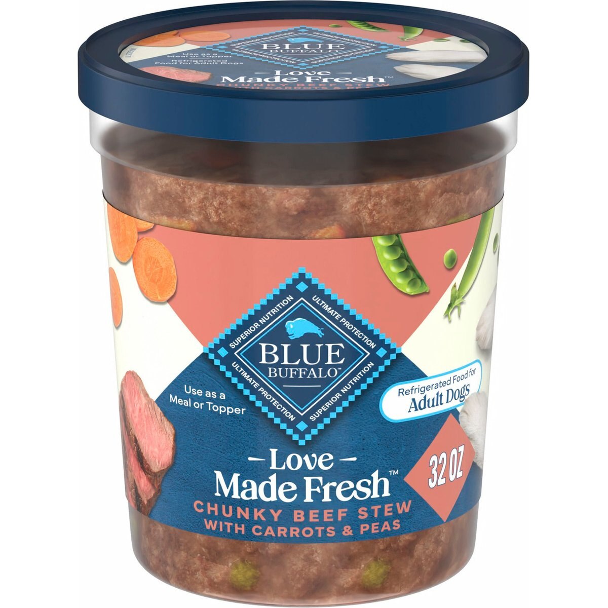 Blue Buffalo Love Made Fresh Chunky Beef Stew with Carrots & Peas Fresh Refrigerated Dog Food, 2-lb tub, case of 4
